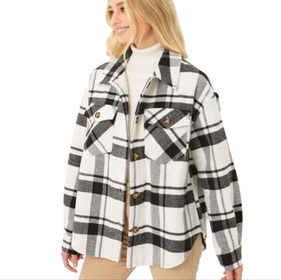 Love Tree, Plaid Women's Shacket - Black and White, Size Small, NWOT - Picture 1 of 9